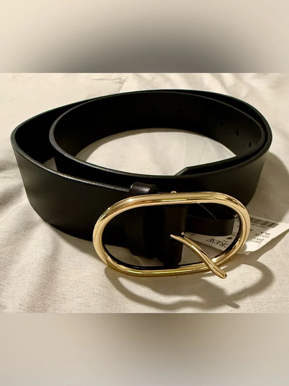 J. Crew Black Leather Belt with Gold Oval Buckle